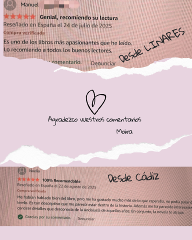 Fragmento de la opinión de una lectora sobre "El Hilo de la Encrucijada". Imagen de Moira Láquesis con su libro "El Hilo de la Encrucijada"