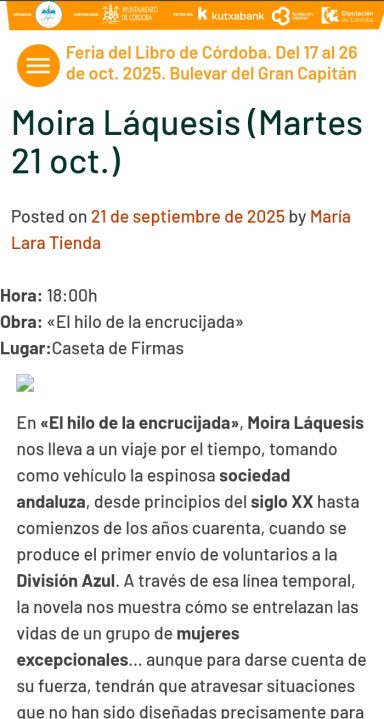 Moira Láquesis en Feria del Libro de Córdoba Programación Feria del Libro Córdoba